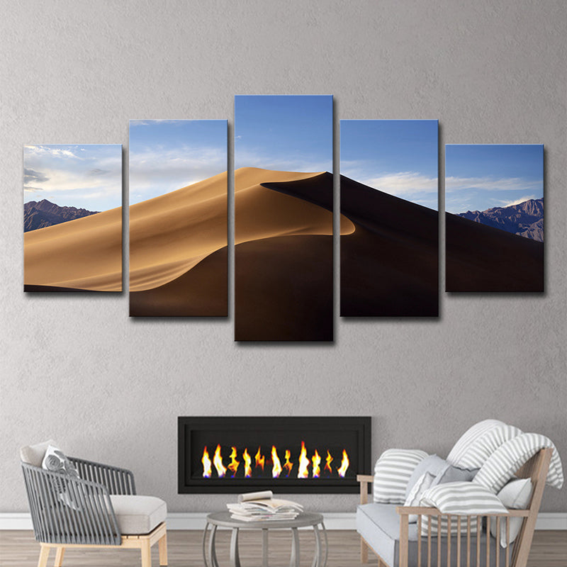 Photography Desert Hill Canvas Wall Art for Living Room, Brown and Blue, Multi-Piece Brown Clearhalo 'Art Gallery' 'Canvas Art' 'Contemporary Art Gallery' 'Modern' Arts' 1599759