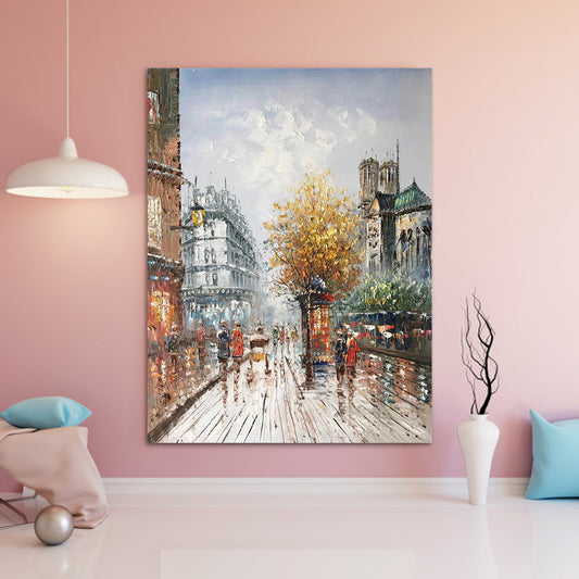 Urban City Street View Painting Orange-Grey Textured Canvas Wall Art for Dining Room Orange Clearhalo 'Art Gallery' 'Canvas Art' 'Contemporary Art Gallery' 'Modern' Arts' 1599766