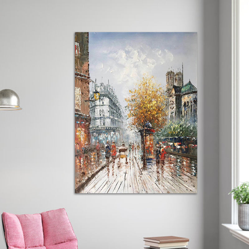 Urban City Street View Painting Orange-Grey Textured Canvas Wall Art for Dining Room Clearhalo 'Art Gallery' 'Canvas Art' 'Contemporary Art Gallery' 'Modern' Arts' 1599767