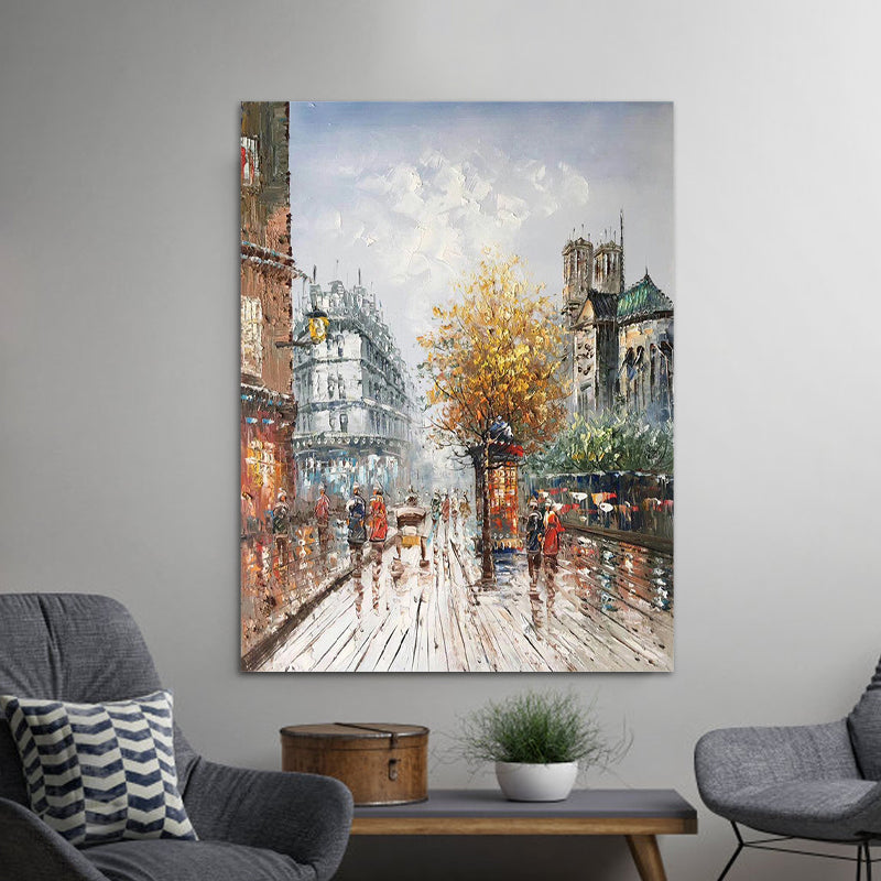 Urban City Street View Painting Orange-Grey Textured Canvas Wall Art for Dining Room Clearhalo 'Art Gallery' 'Canvas Art' 'Contemporary Art Gallery' 'Modern' Arts' 1599768