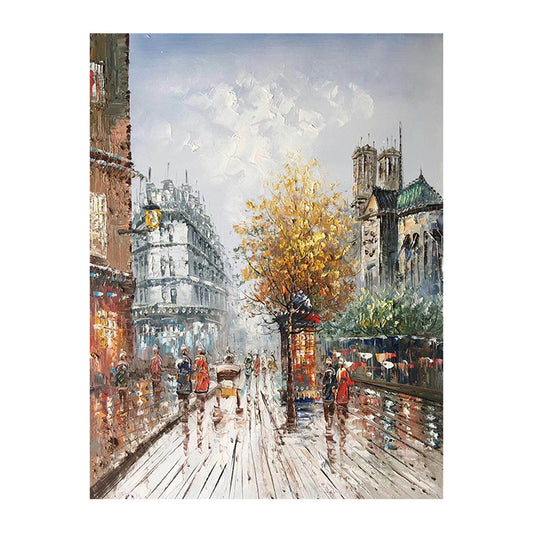 Urban City Street View Painting Orange-Grey Textured Canvas Wall Art for Dining Room Clearhalo 'Art Gallery' 'Canvas Art' 'Contemporary Art Gallery' 'Modern' Arts' 1599769