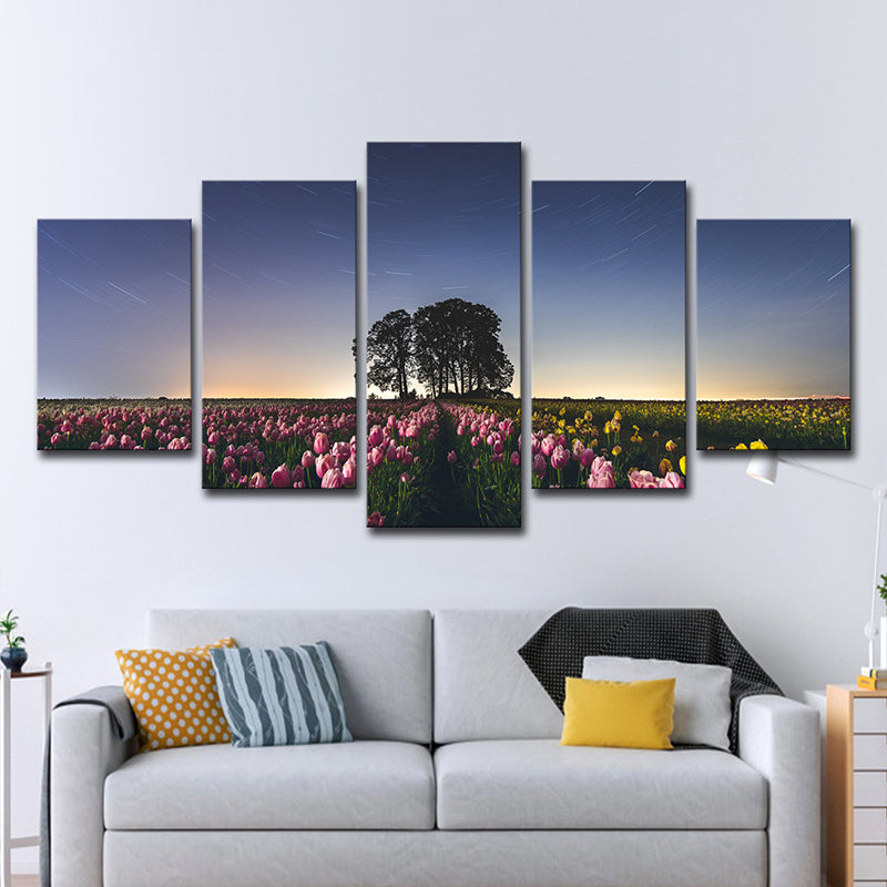 Multi-Piece Flower Field Wall Art Stylish Modern Canvas Print in Blue for Living Room Blue Clearhalo 'Art Gallery' 'Canvas Art' 'Contemporary Art Gallery' 'Modern' Arts' 1599772