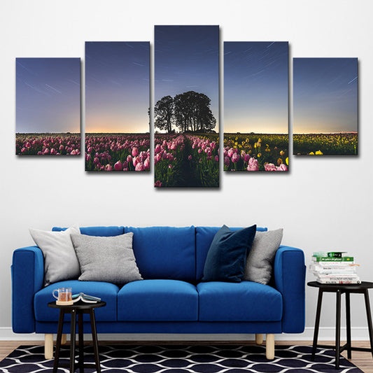 Multi-Piece Flower Field Wall Art Stylish Modern Canvas Print in Blue for Living Room Clearhalo 'Art Gallery' 'Canvas Art' 'Contemporary Art Gallery' 'Modern' Arts' 1599773