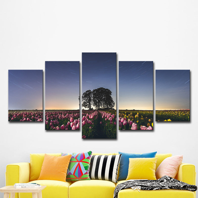 Multi-Piece Flower Field Wall Art Stylish Modern Canvas Print in Blue for Living Room Clearhalo 'Art Gallery' 'Canvas Art' 'Contemporary Art Gallery' 'Modern' Arts' 1599774