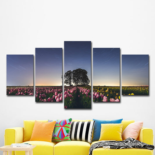 Multi-Piece Flower Field Wall Art Stylish Modern Canvas Print in Blue for Living Room Clearhalo 'Art Gallery' 'Canvas Art' 'Contemporary Art Gallery' 'Modern' Arts' 1599774