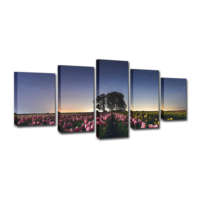 Multi-Piece Flower Field Wall Art Stylish Modern Canvas Print in Blue for Living Room Clearhalo 'Art Gallery' 'Canvas Art' 'Contemporary Art Gallery' 'Modern' Arts' 1599775