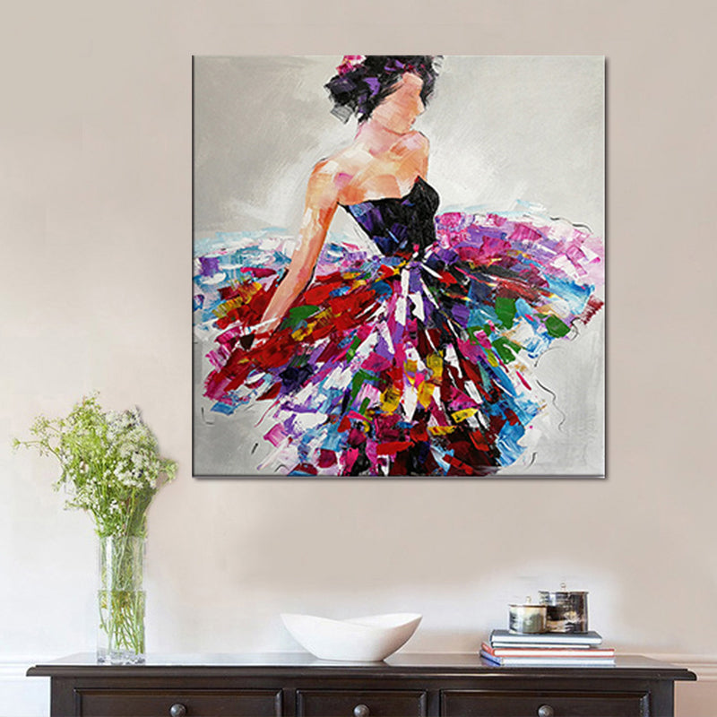 Red Gypsy Woman Oil Painting Textured Modernist Living Room Canvas Wall Art Print Red 31" x 31" Clearhalo 'Art Gallery' 'Canvas Art' 'Contemporary Art Gallery' 'Modern' Arts' 1599779
