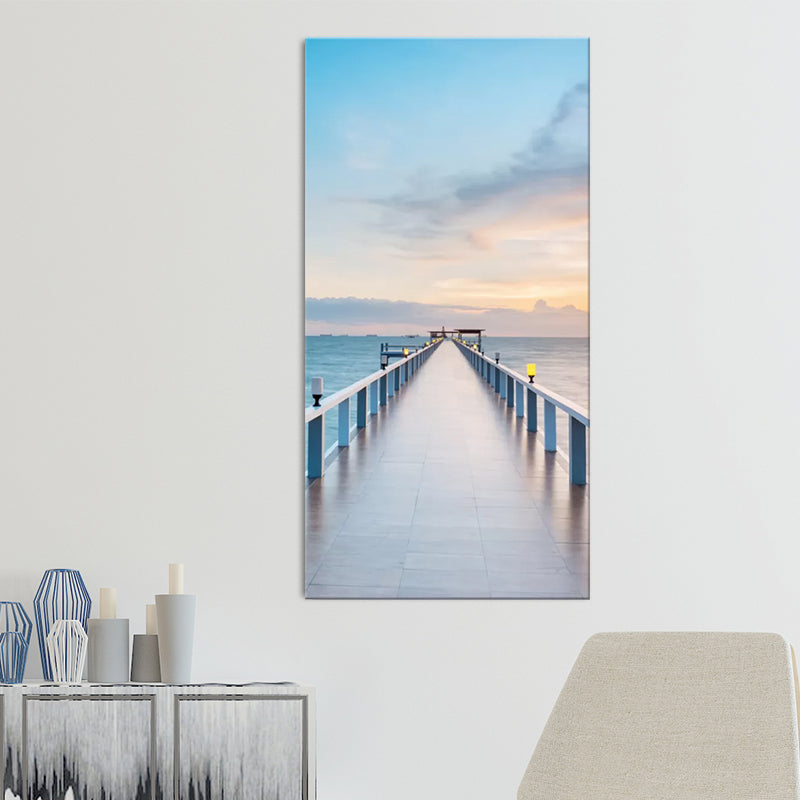 Photography Modern Wall Art with Straight Bridge to the Sea Pattern in Brown-Blue Clearhalo 'Art Gallery' 'Canvas Art' 'Contemporary Art Gallery' 'Modern' Arts' 1599799