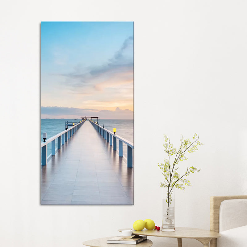 Photography Modern Wall Art with Straight Bridge to the Sea Pattern in Brown-Blue Clearhalo 'Art Gallery' 'Canvas Art' 'Contemporary Art Gallery' 'Modern' Arts' 1599800