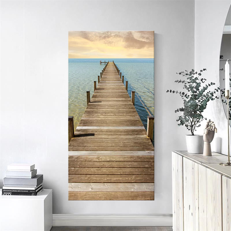 Photography Modern Wall Art with Straight Bridge to the Sea Pattern in Brown-Blue Clearhalo 'Art Gallery' 'Canvas Art' 'Contemporary Art Gallery' 'Modern' Arts' 1599806