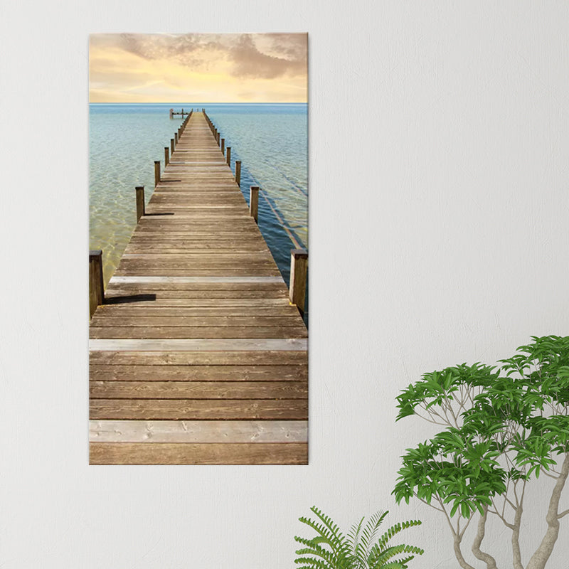 Photography Modern Wall Art with Straight Bridge to the Sea Pattern in Brown-Blue Clearhalo 'Art Gallery' 'Canvas Art' 'Contemporary Art Gallery' 'Modern' Arts' 1599807