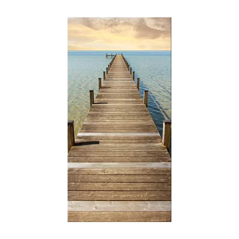 Photography Modern Wall Art with Straight Bridge to the Sea Pattern in Brown-Blue Clearhalo 'Art Gallery' 'Canvas Art' 'Contemporary Art Gallery' 'Modern' Arts' 1599808