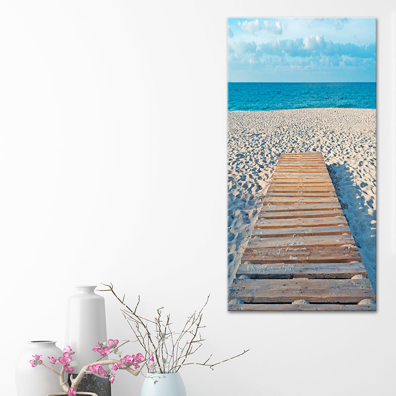 Photography Modern Wall Art with Straight Bridge to the Sea Pattern in Brown-Blue Blue Clearhalo 'Art Gallery' 'Canvas Art' 'Contemporary Art Gallery' 'Modern' Arts' 1599812