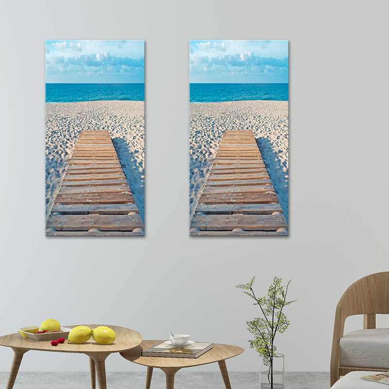 Photography Modern Wall Art with Straight Bridge to the Sea Pattern in Brown-Blue Clearhalo 'Art Gallery' 'Canvas Art' 'Contemporary Art Gallery' 'Modern' Arts' 1599814