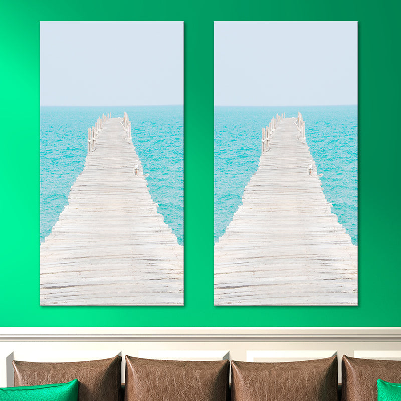 Photography Modern Wall Art with Straight Bridge to the Sea Pattern in Brown-Blue Light Blue Clearhalo 'Art Gallery' 'Canvas Art' 'Contemporary Art Gallery' 'Modern' Arts' 1599819