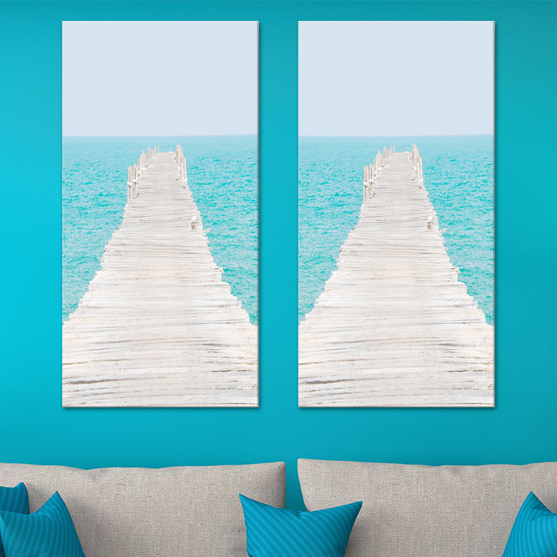 Photography Modern Wall Art with Straight Bridge to the Sea Pattern in Brown-Blue Clearhalo 'Art Gallery' 'Canvas Art' 'Contemporary Art Gallery' 'Modern' Arts' 1599820