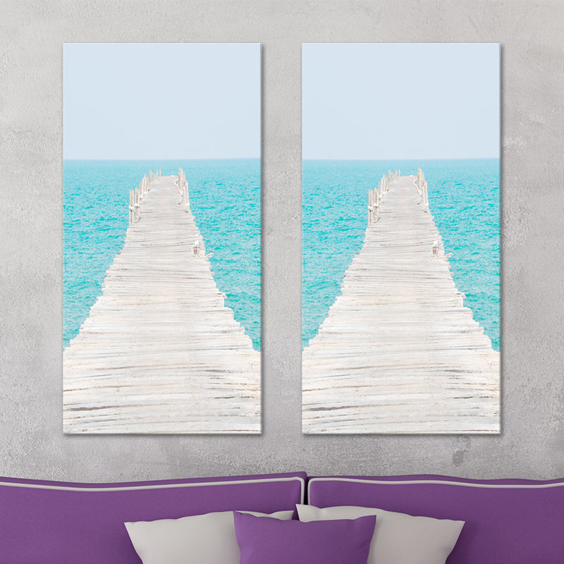Photography Modern Wall Art with Straight Bridge to the Sea Pattern in Brown-Blue Clearhalo 'Art Gallery' 'Canvas Art' 'Contemporary Art Gallery' 'Modern' Arts' 1599821