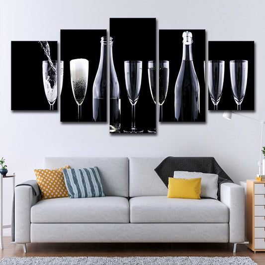 Modern Wine and Glasses Art Print Canvas Multi-Piece Black Wall Decor for Kitchen Black Clearhalo 'Art Gallery' 'Canvas Art' 'Contemporary Art Gallery' 'Modern' Arts' 1599826
