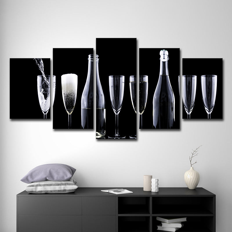 Modern Wine and Glasses Art Print Canvas Multi-Piece Black Wall Decor for Kitchen Clearhalo 'Art Gallery' 'Canvas Art' 'Contemporary Art Gallery' 'Modern' Arts' 1599827