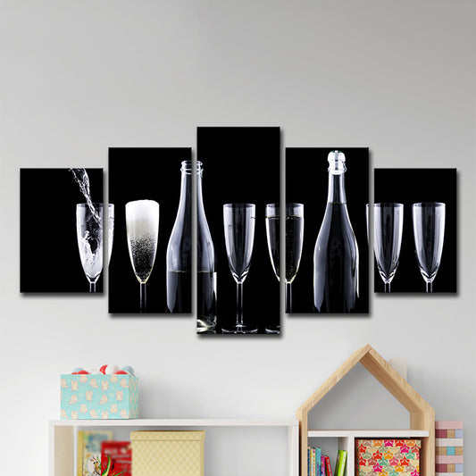 Modern Wine and Glasses Art Print Canvas Multi-Piece Black Wall Decor for Kitchen Clearhalo 'Art Gallery' 'Canvas Art' 'Contemporary Art Gallery' 'Modern' Arts' 1599828
