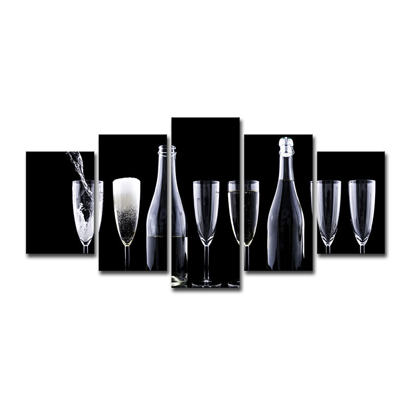 Modern Wine and Glasses Art Print Canvas Multi-Piece Black Wall Decor for Kitchen Clearhalo 'Art Gallery' 'Canvas Art' 'Contemporary Art Gallery' 'Modern' Arts' 1599829