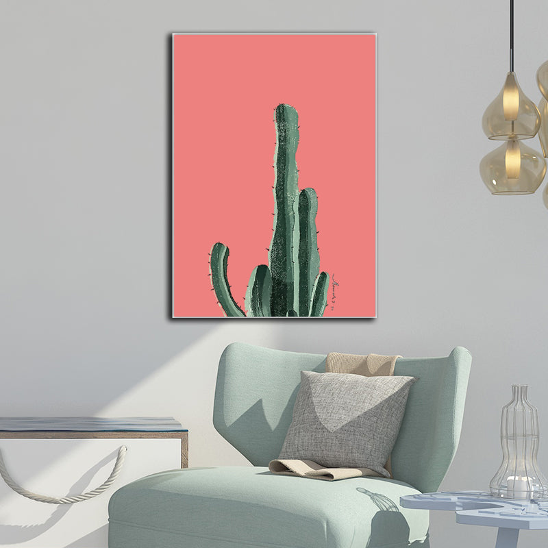 Tropix Plant Cactus Canvas Pastel Color Textured Wall Art Decor for Sitting Room Red Clearhalo 'Art Gallery' 'Canvas Art' 'Coastal Art Gallery' 'Tropical' Arts' 1599833