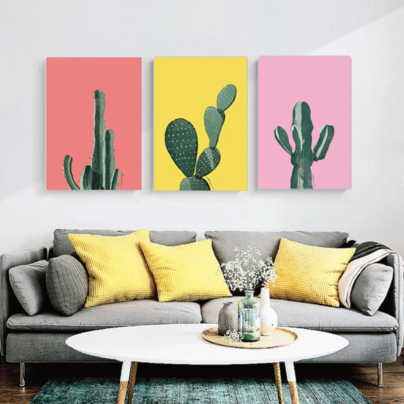 Tropix Plant Cactus Canvas Pastel Color Textured Wall Art Decor for Sitting Room Clearhalo 'Art Gallery' 'Canvas Art' 'Coastal Art Gallery' 'Tropical' Arts' 1599834