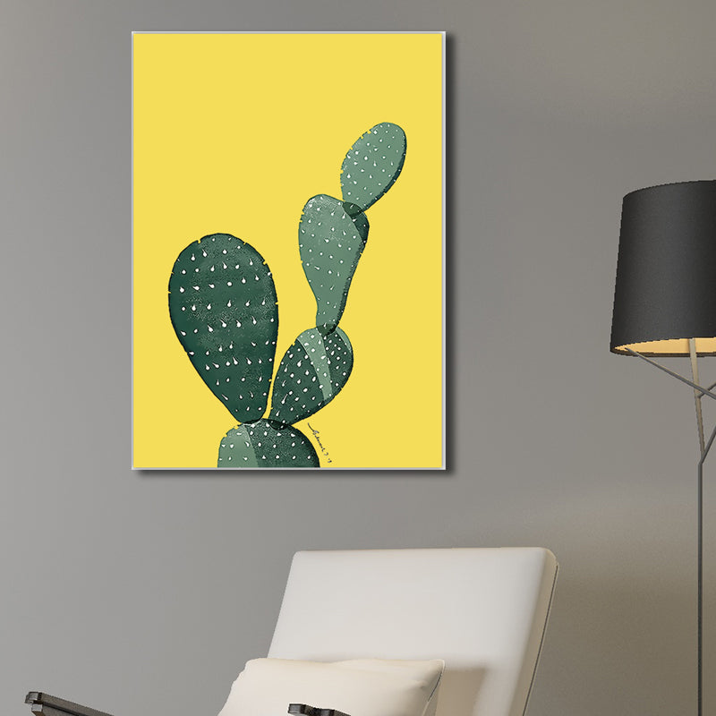 Tropix Plant Cactus Canvas Pastel Color Textured Wall Art Decor for Sitting Room Yellow Clearhalo 'Art Gallery' 'Canvas Art' 'Coastal Art Gallery' 'Tropical' Arts' 1599840