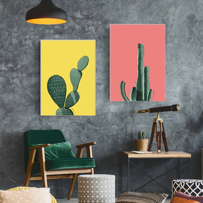 Tropix Plant Cactus Canvas Pastel Color Textured Wall Art Decor for Sitting Room Clearhalo 'Art Gallery' 'Canvas Art' 'Coastal Art Gallery' 'Tropical' Arts' 1599841