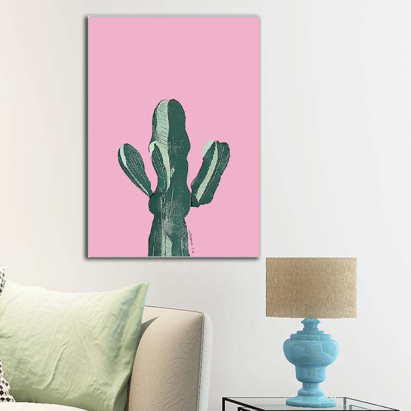 Tropix Plant Cactus Canvas Pastel Color Textured Wall Art Decor for Sitting Room Pink Clearhalo 'Art Gallery' 'Canvas Art' 'Coastal Art Gallery' 'Tropical' Arts' 1599847
