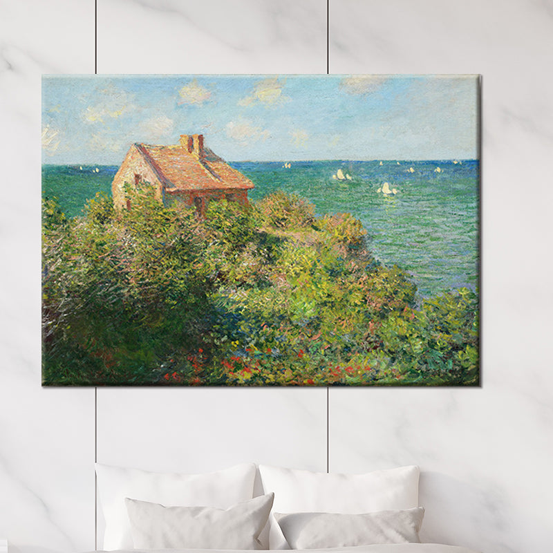 Green Coastal Mountain Cabin Painting Seascape Modern Textured Wall Art Print for Bedroom Green Clearhalo 'Art Gallery' 'Canvas Art' 'Contemporary Art Gallery' 'Modern' Arts' 1599861
