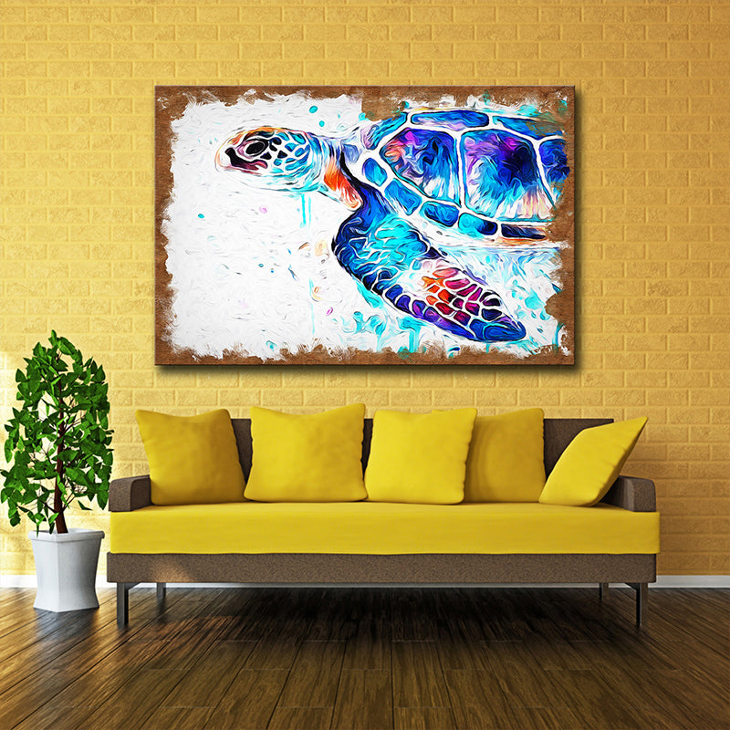 Sea Turtle Painting Art Print Textured Modernist House Interior Wall Decor in Blue Blue Clearhalo 'Art Gallery' 'Canvas Art' 'Contemporary Art Gallery' 'Modern' Arts' 1599896