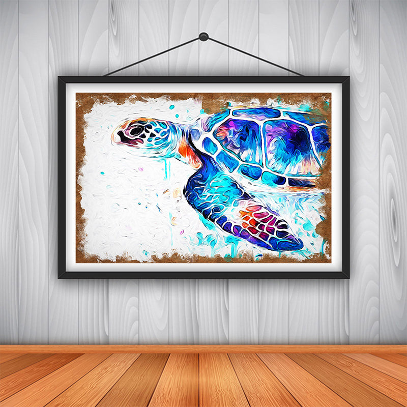 Sea Turtle Painting Art Print Textured Modernist House Interior Wall Decor in Blue Clearhalo 'Art Gallery' 'Canvas Art' 'Contemporary Art Gallery' 'Modern' Arts' 1599897