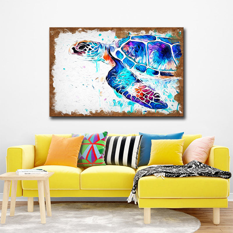 Sea Turtle Painting Art Print Textured Modernist House Interior Wall Decor in Blue Clearhalo 'Art Gallery' 'Canvas Art' 'Contemporary Art Gallery' 'Modern' Arts' 1599898