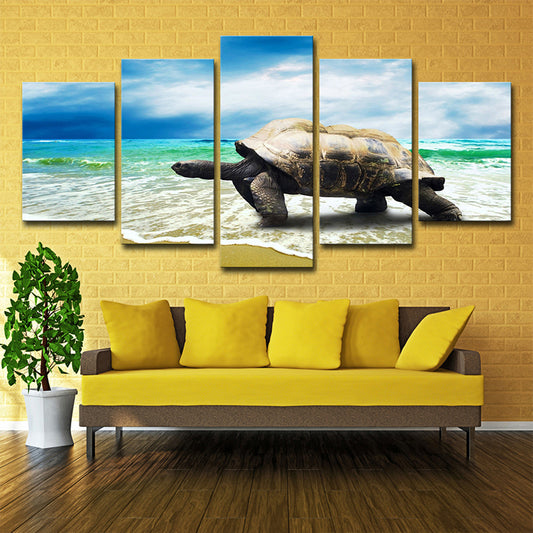 Contemporary Turtle Art Print Blue and Grey Beach Scenery Wall Decoration for Home Blue Clearhalo 'Art Gallery' 'Canvas Art' 'Contemporary Art Gallery' 'Modern' Arts' 1599910