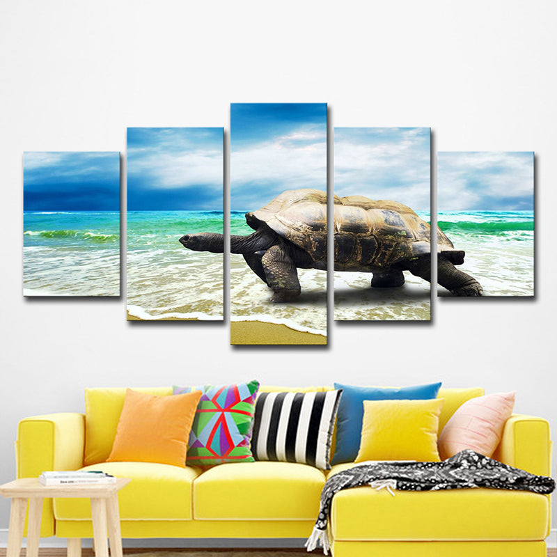 Contemporary Turtle Art Print Blue and Grey Beach Scenery Wall Decoration for Home Clearhalo 'Art Gallery' 'Canvas Art' 'Contemporary Art Gallery' 'Modern' Arts' 1599911