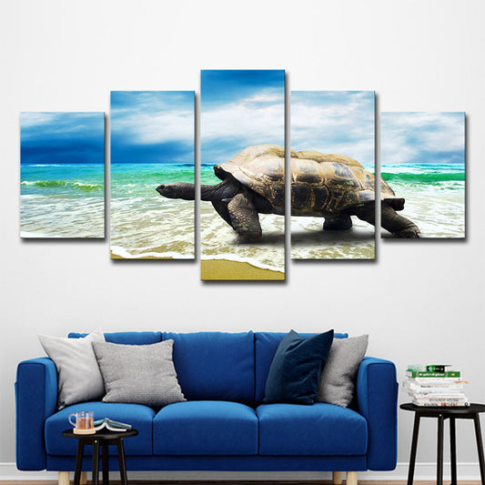 Contemporary Turtle Art Print Blue and Grey Beach Scenery Wall Decoration for Home Clearhalo 'Art Gallery' 'Canvas Art' 'Contemporary Art Gallery' 'Modern' Arts' 1599912