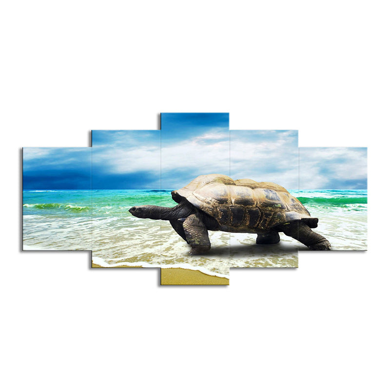 Contemporary Turtle Art Print Blue and Grey Beach Scenery Wall Decoration for Home Clearhalo 'Art Gallery' 'Canvas Art' 'Contemporary Art Gallery' 'Modern' Arts' 1599913