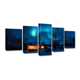 Multi-Piece Blue Canvas Print Modern Night Snowy Cabin with Aurora Scenery Wall Art Clearhalo 'Art Gallery' 'Canvas Art' 'Contemporary Art Gallery' 'Modern' Arts' 1599927