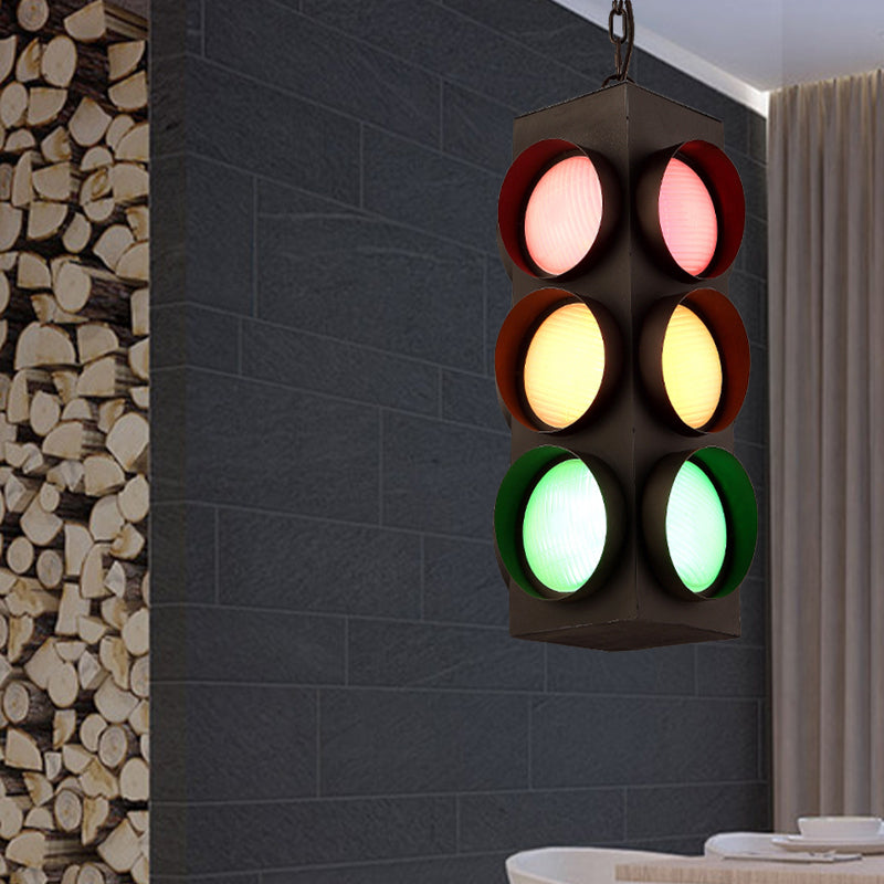 Traffic Light Restaurant Pendant Lamp Metal Antique Creative Chandelier in Black Finish Black Clearhalo 'Ceiling Lights' 'Chandeliers' Lighting' options 159992_643d5270-92ad-4e31-b4fa-9d45d9deea2c