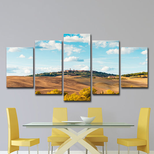 Multi-Piece Hill Castle Art Print Contemporary Canvas Wall Decor in Sky Blue and Brown Sky Blue Clearhalo 'Art Gallery' 'Canvas Art' 'Contemporary Art Gallery' 'Modern' Arts' 1599938