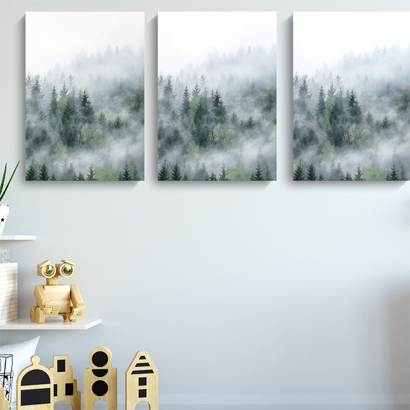 Modern Foggy Forest Wall Art Pastel Color Living Room Canvas Print, Textured Green Clearhalo 'Art Gallery' 'Canvas Art' 'Contemporary Art Gallery' 'Modern' Arts' 1599945