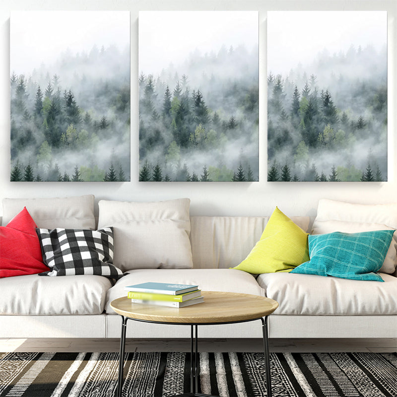 Modern Foggy Forest Wall Art Pastel Color Living Room Canvas Print, Textured Clearhalo 'Art Gallery' 'Canvas Art' 'Contemporary Art Gallery' 'Modern' Arts' 1599946