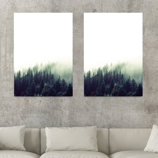 Modern Foggy Forest Wall Art Pastel Color Living Room Canvas Print, Textured Dark Green Clearhalo 'Art Gallery' 'Canvas Art' 'Contemporary Art Gallery' 'Modern' Arts' 1599953