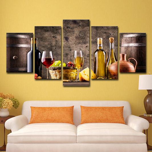Grand Banquet Wall Art Decor Dining Room Wine and Fruit Canvas Print in Grey-Brown Grey Clearhalo 'Art Gallery' 'Canvas Art' 'Contemporary Art Gallery' 'Modern' Arts' 1599961