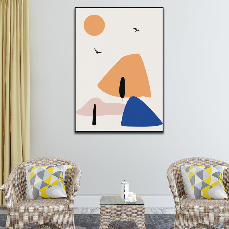 Minimalist Mountain Scenery Wall Art Blue and Orange Textured Canvas Print for Home Blue Clearhalo 'Art Gallery' 'Canvas Art' 'Industrial' 'Mid-Century Modern' 'Minimalist Art Gallery' Arts' 1599968