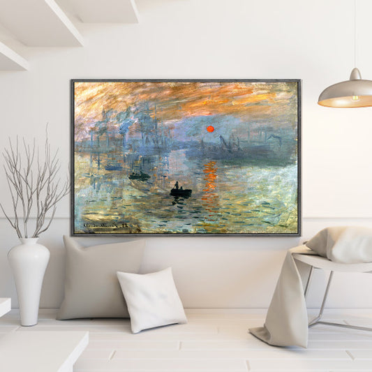 Nightfall Seascape Art Print Orange Canvas Painting for Living Room, Textured Surface Orange Clearhalo 'Art Gallery' 'Canvas Art' 'Contemporary Art Gallery' 'Modern' Arts' 1599975