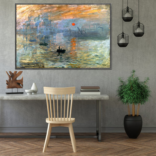 Nightfall Seascape Art Print Orange Canvas Painting for Living Room, Textured Surface Clearhalo 'Art Gallery' 'Canvas Art' 'Contemporary Art Gallery' 'Modern' Arts' 1599977