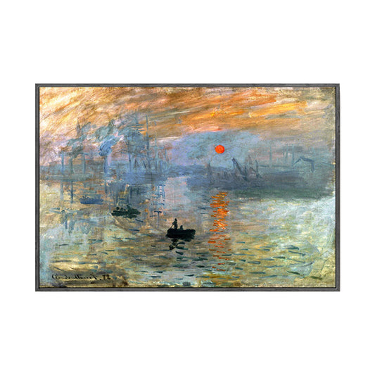 Nightfall Seascape Art Print Orange Canvas Painting for Living Room, Textured Surface Clearhalo 'Art Gallery' 'Canvas Art' 'Contemporary Art Gallery' 'Modern' Arts' 1599978