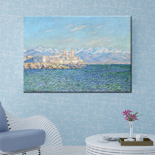 Mediterranean Seashore Castle Wall Art Blue Texture Wrapped Canvas for Dining Room Blue Clearhalo 'Art Gallery' 'Canvas Art' 'Contemporary Art Gallery' 'Modern' Arts' 1599982